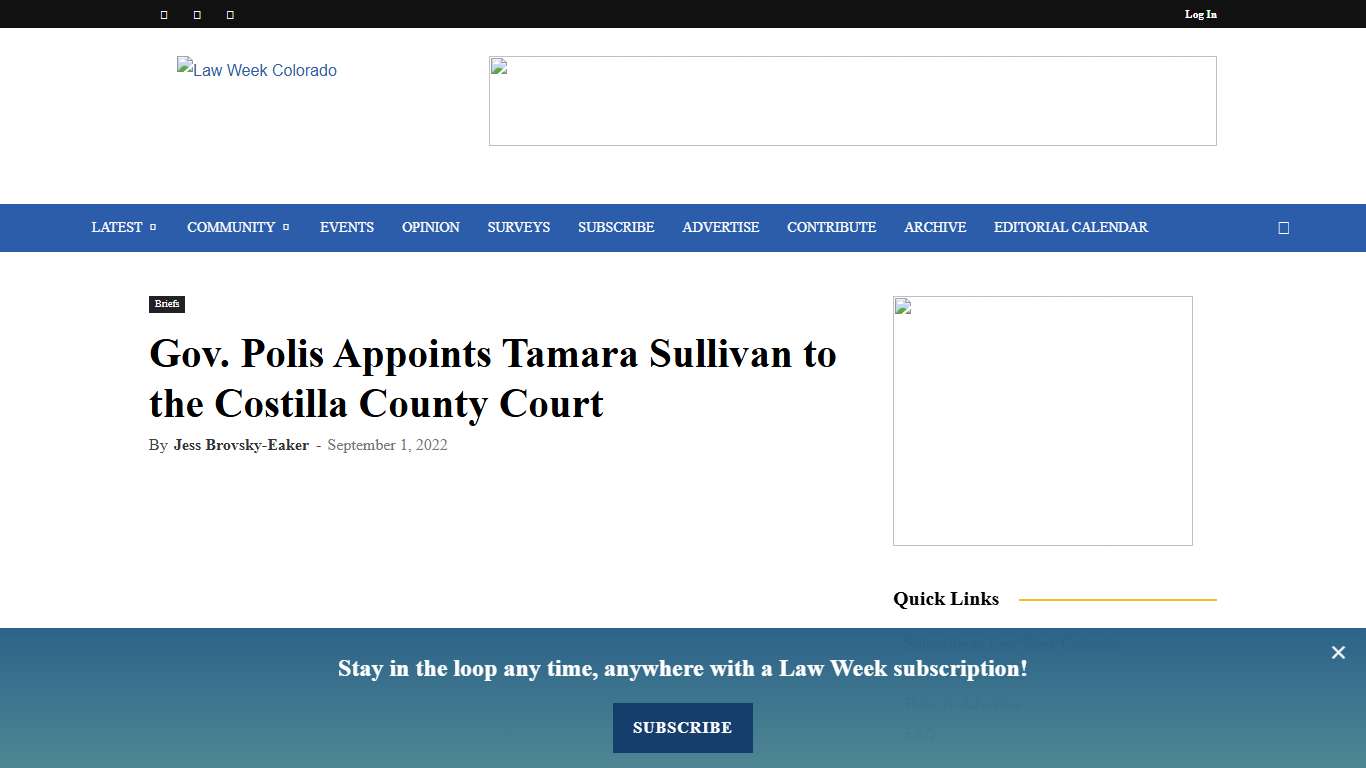 Gov. Polis Appoints Tamara Sullivan to the Costilla County Court - Law Week Colorado