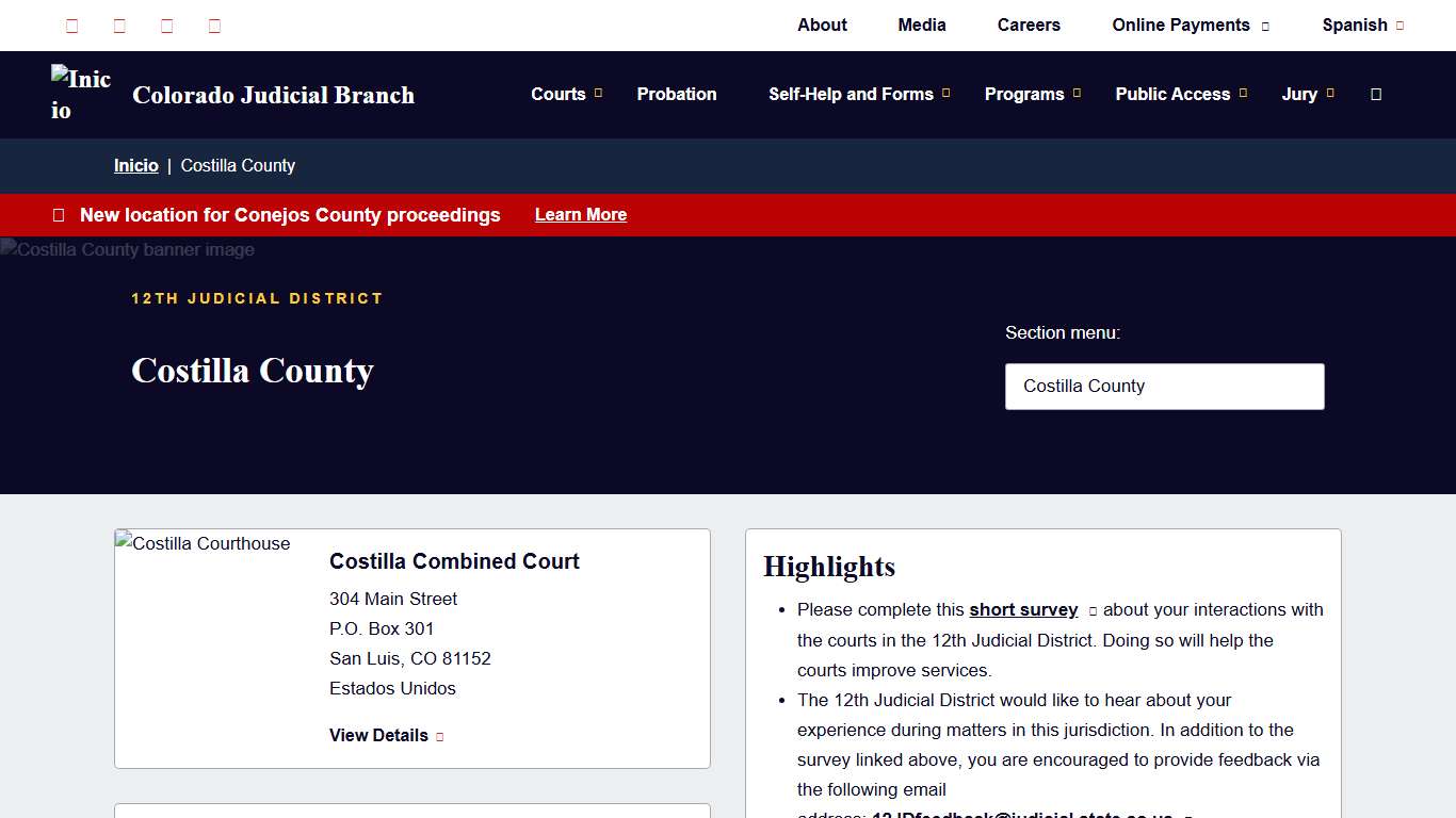 Costilla County Colorado Judicial Branch